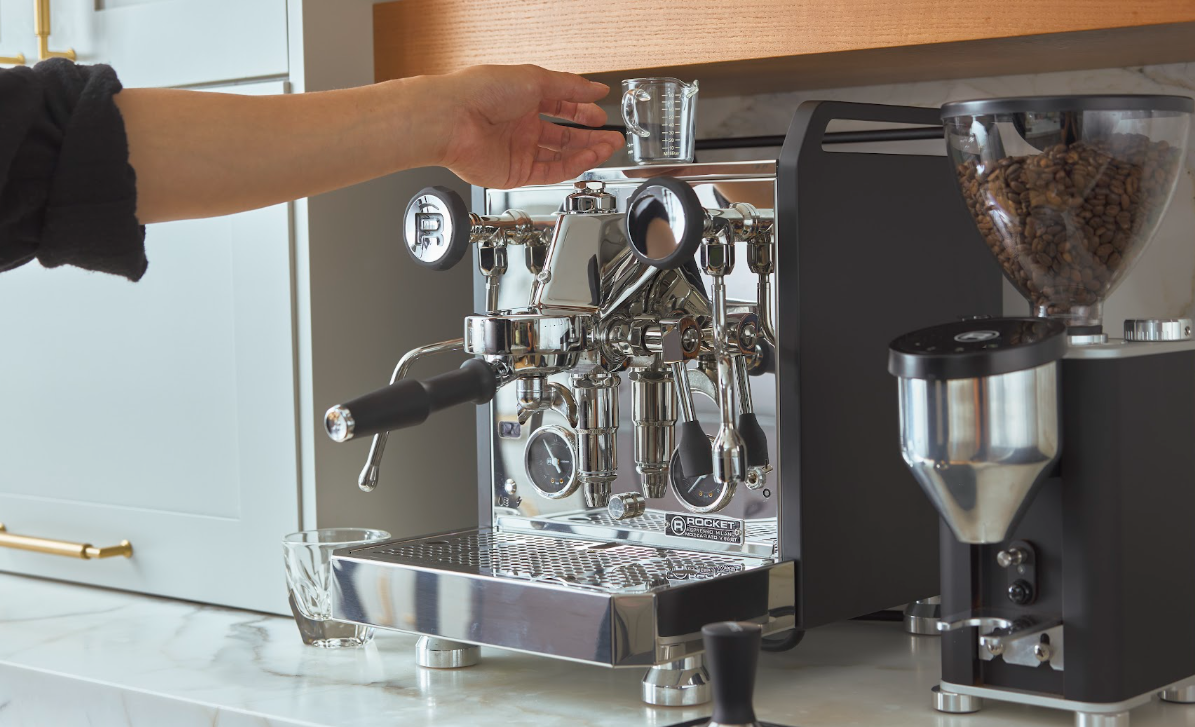 Italian-made espresso machines lined up on a countertop
