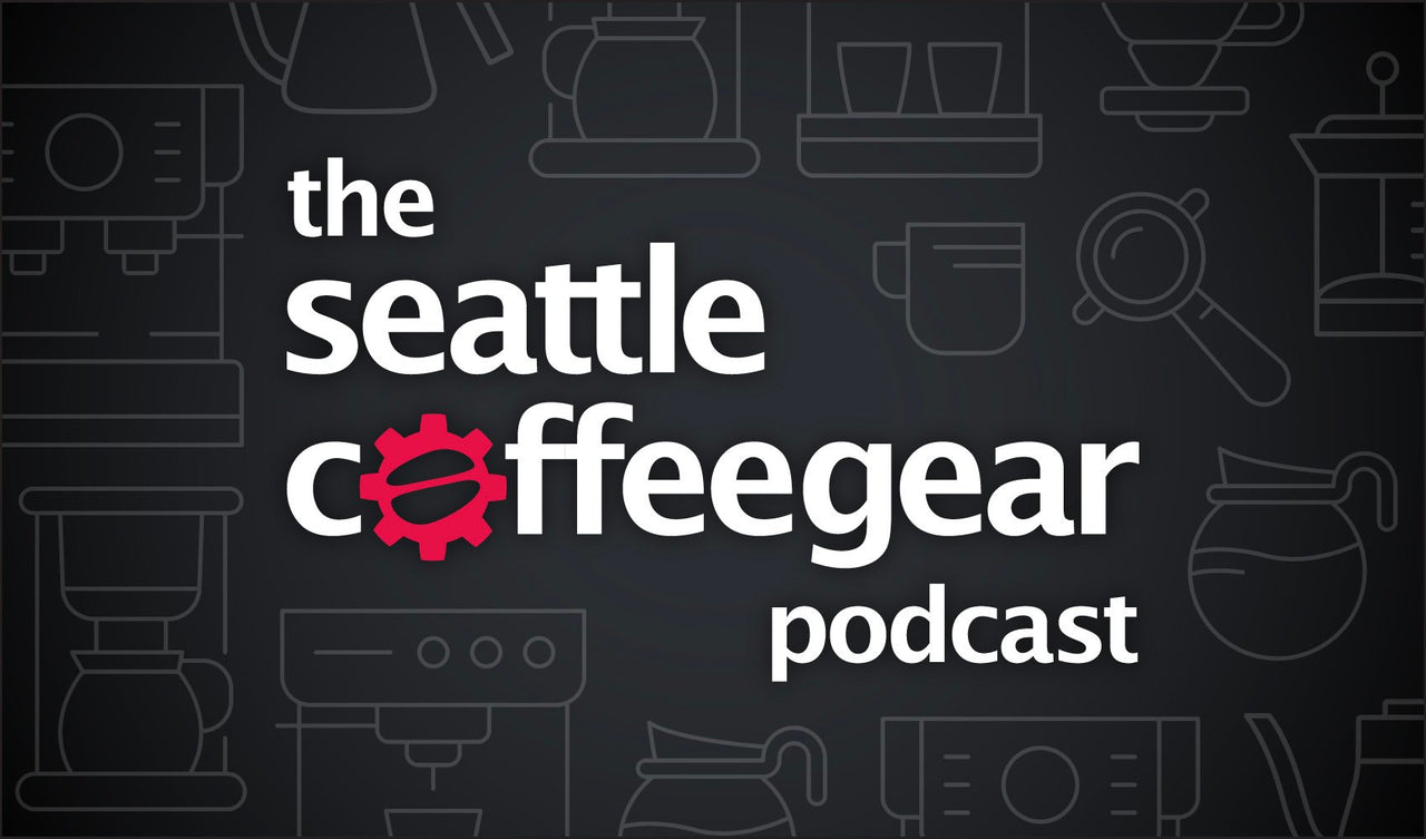 Seattle Coffee Gear Podcast logo featuring the show title text over a coffee-themed background