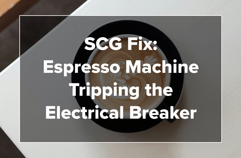 An overhead shot of a latte with latte art with text reading SCG Fix: Espresso Machine Tripping the Electrical Breaker