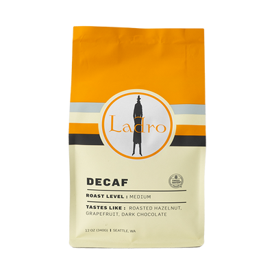 Sincere picture of the packaging for Caffe Ladro Ladro Decaf coffee roast.